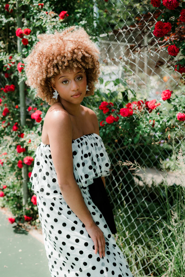Marne Polka Dot Strapless Midi Dress - Image 3