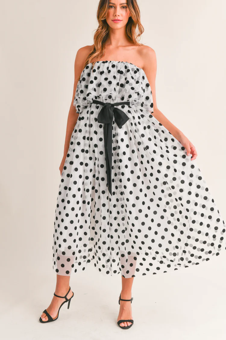 Marne Polka Dot Strapless Midi Dress - Image 4