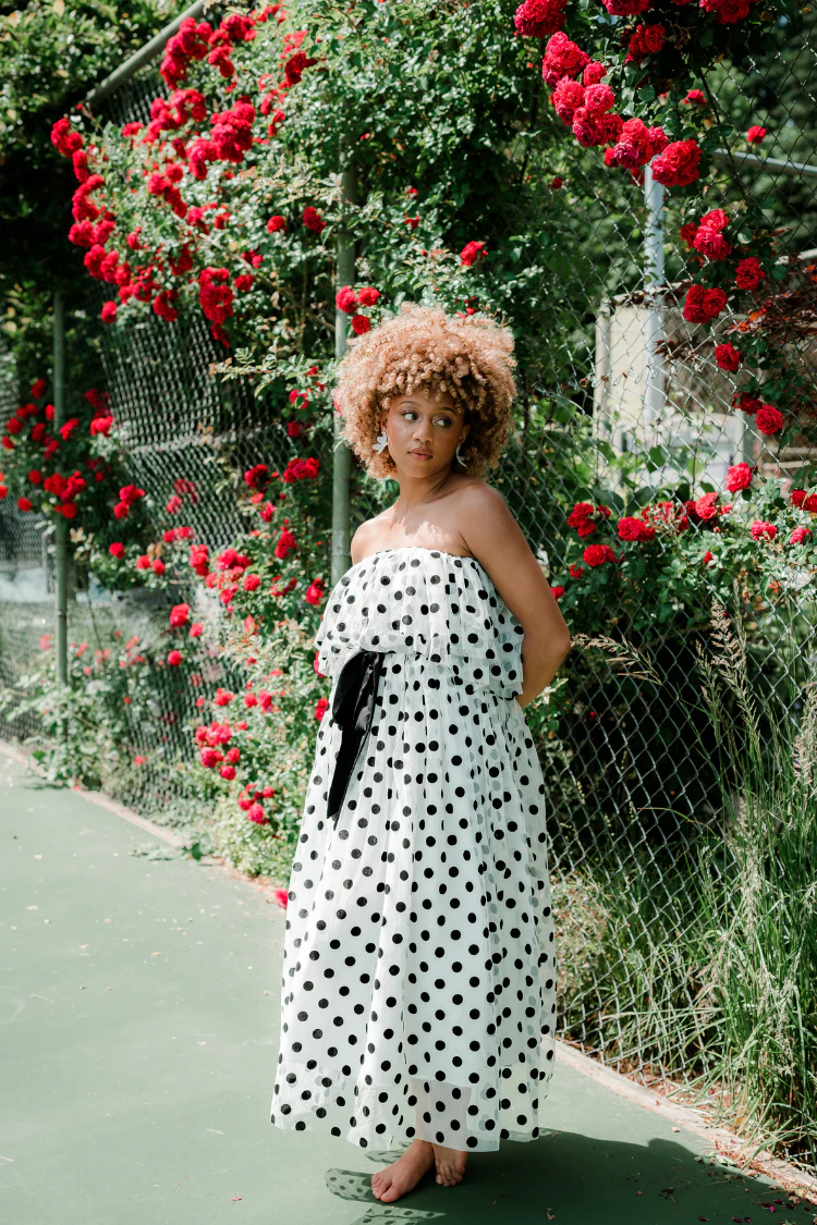 Marne Polka Dot Strapless Midi Dress - Image 5