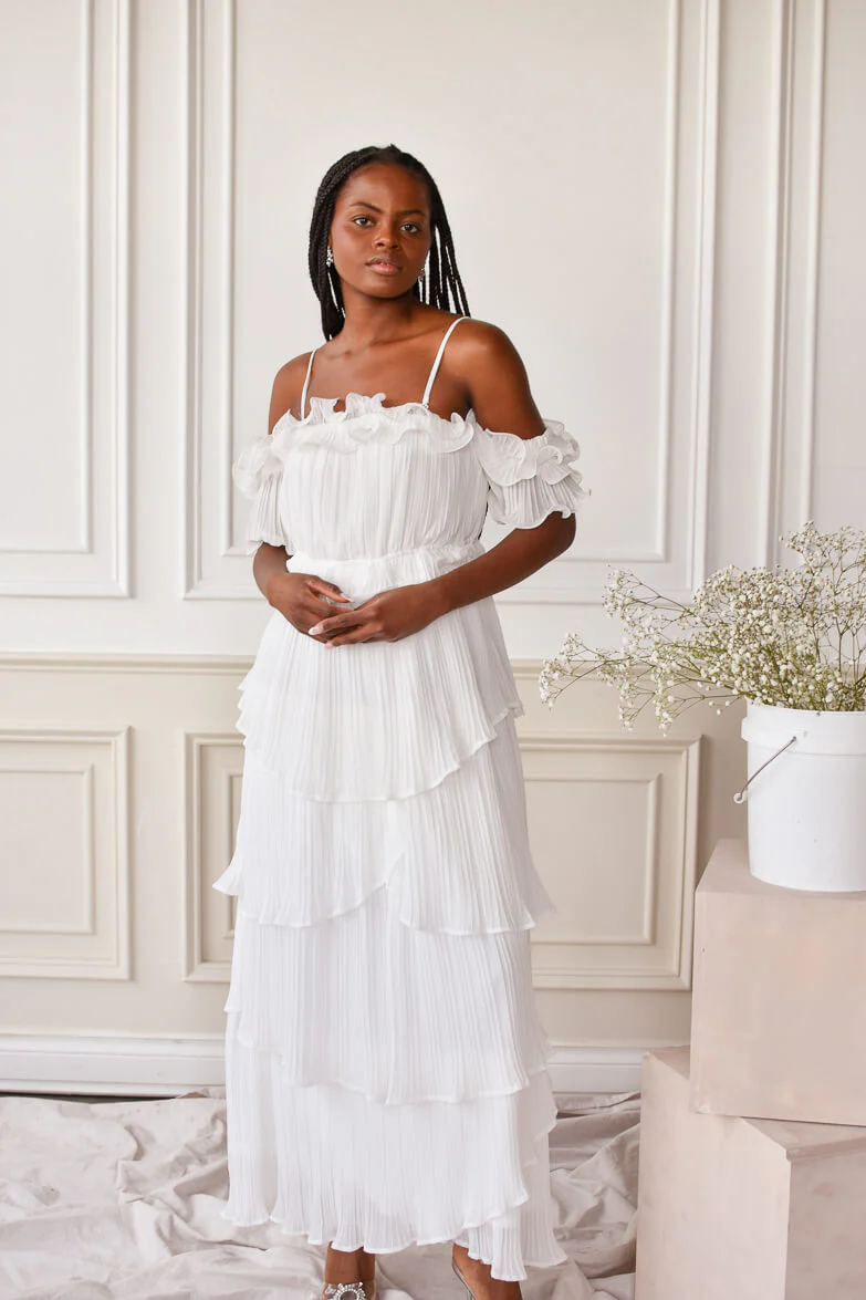 Matilde White Ruffle Detail Maxi Dress - FINAL SALE - Image 3