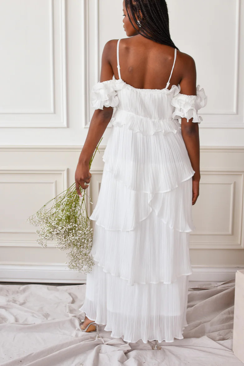 Matilde White Ruffle Detail Maxi Dress - FINAL SALE - Image 5