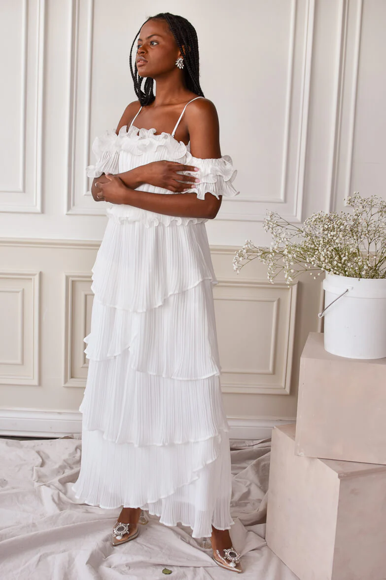 Matilde White Ruffle Detail Maxi Dress - FINAL SALE - Image 6