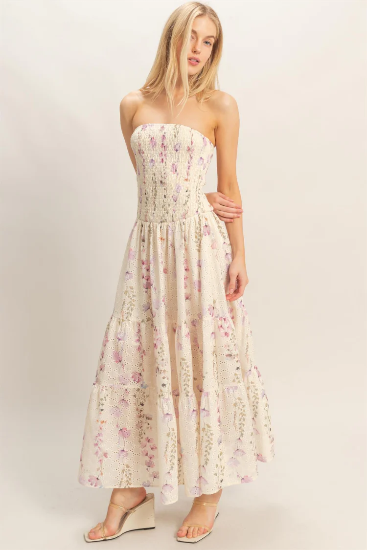 Meadow Strapless Floral Midi Dress
