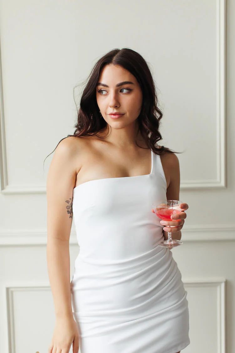 Megan One Shoulder White Mini Dress - FINAL SALE - Image 3