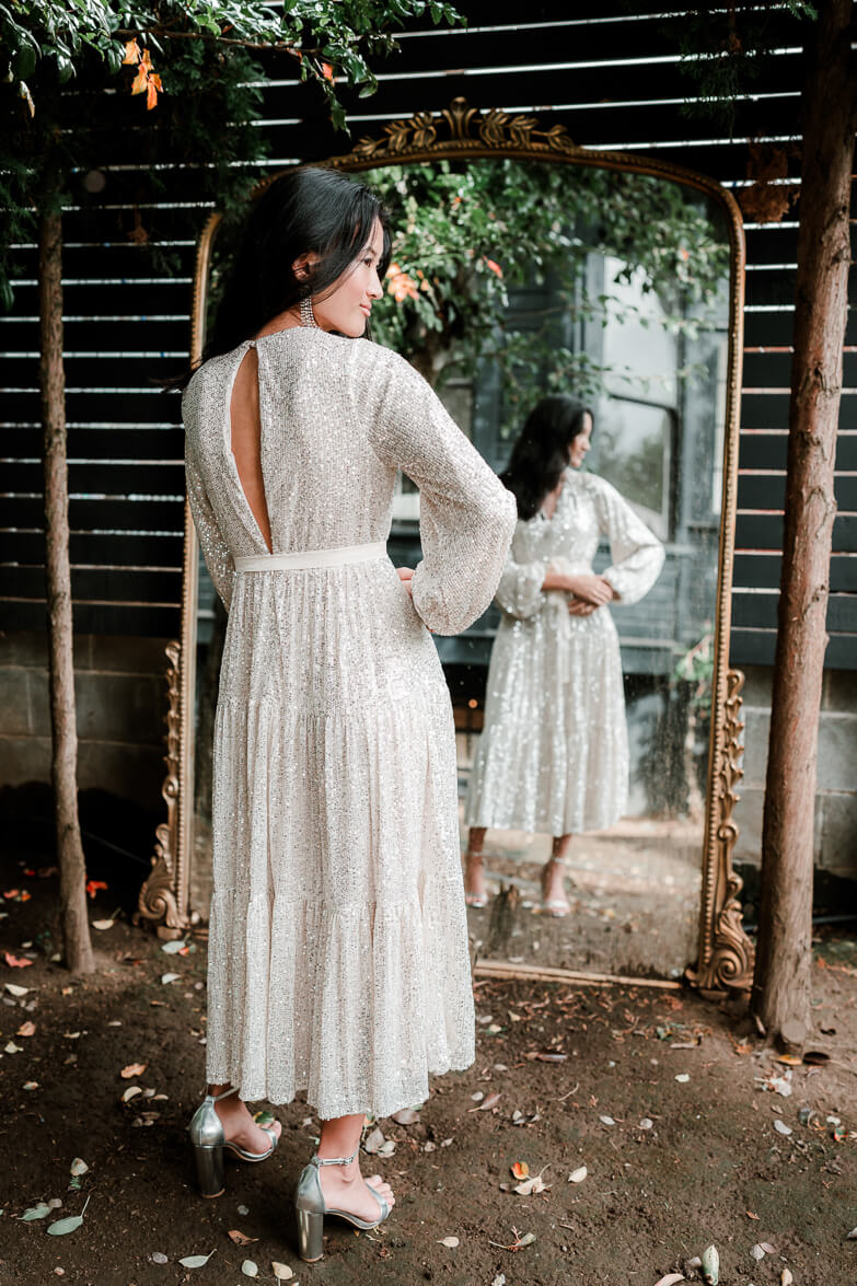 Midnights Sequin Midi Dress - Champagne Silver - Image 5