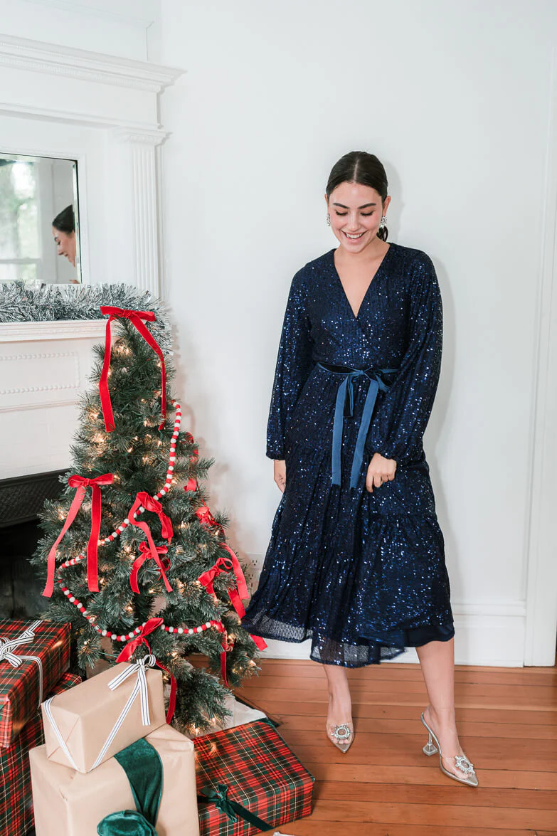 Midnights Sequin Midi Dress - Navy - Image 4