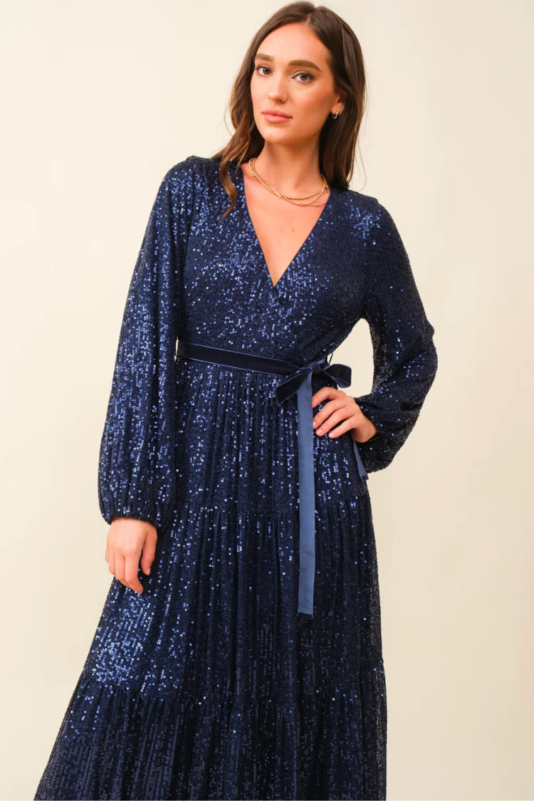 Midnights Sequin Midi Dress - Navy - Image 5