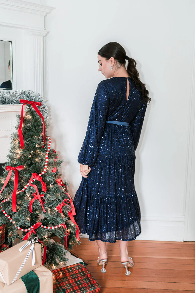 Midnights Sequin Midi Dress - Navy - Image 6