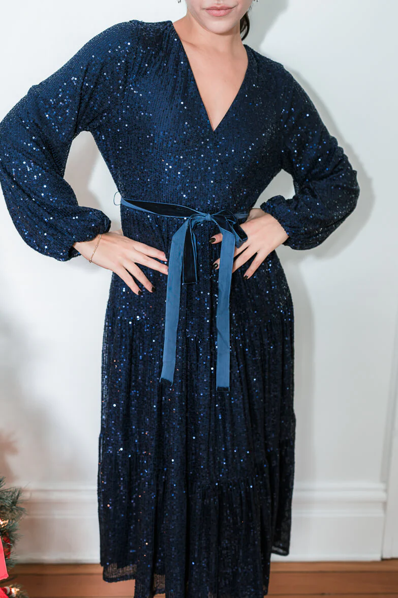 Midnights Sequin Midi Dress - Navy - Image 7