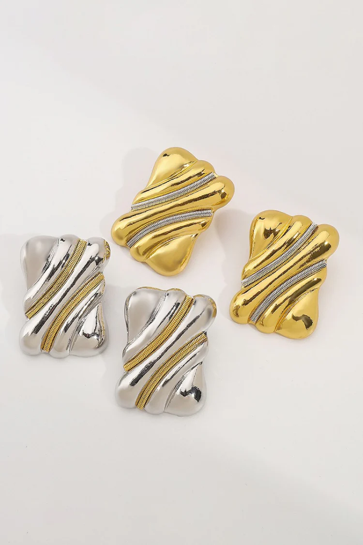 Daphne Mixed Metal Rectangular Studs - Gold - Image 4