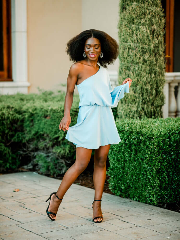 Mykonos One Shoulder Blue Mini Dress - Image 3