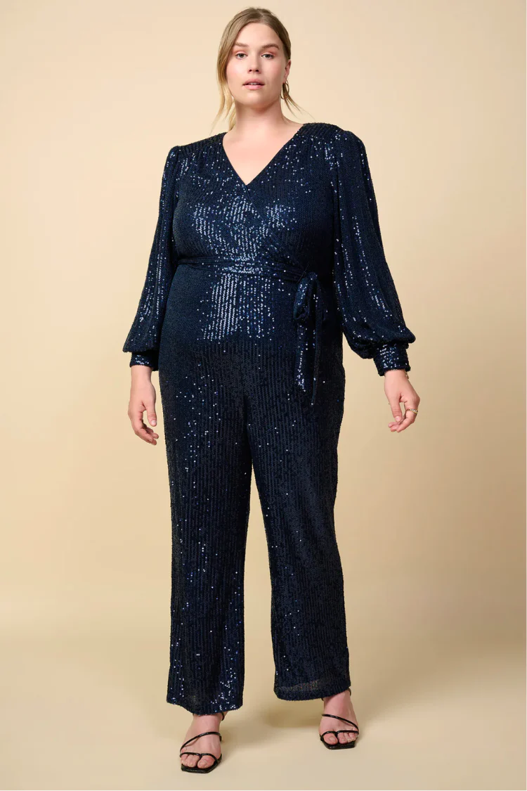 Kylie Navy Sequin Jumpsuit - Image 2