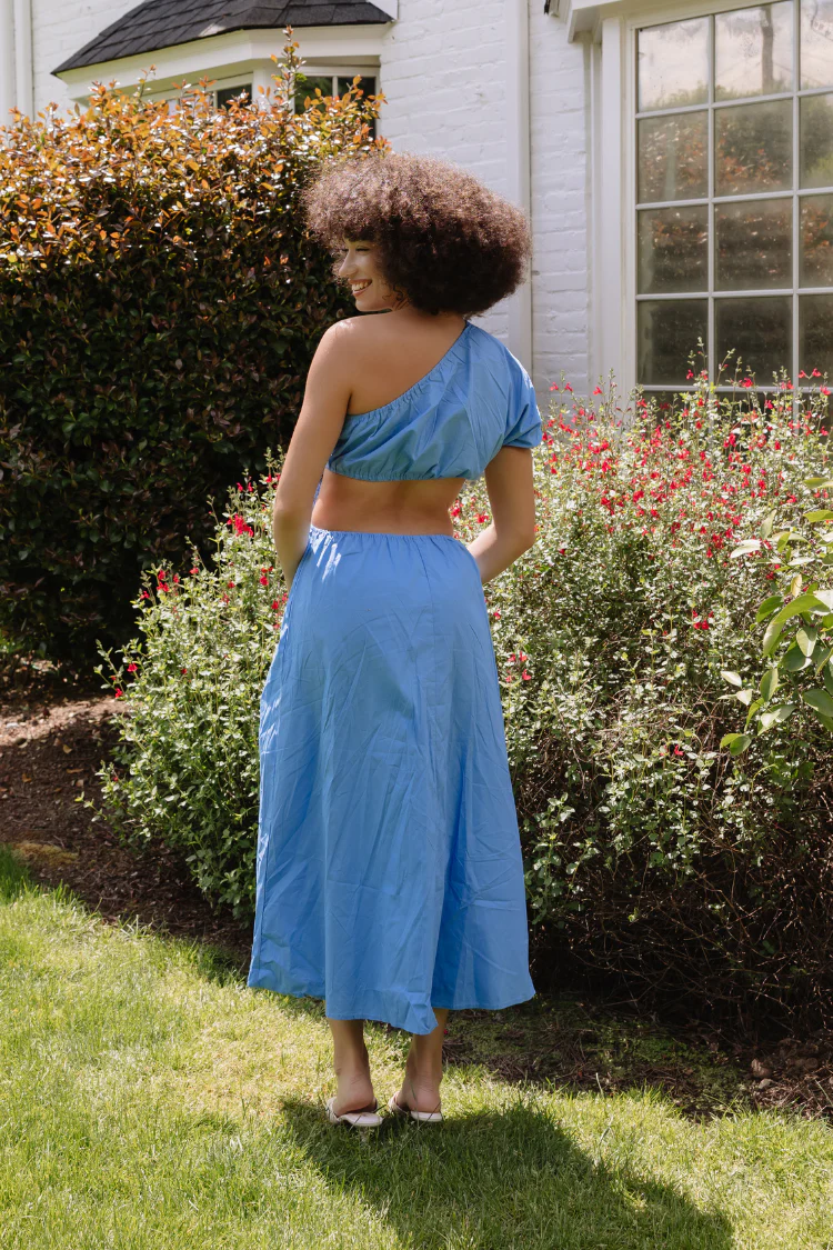 Naxos Blue One Shoulder Cut-Out Midi Dress - Image 3