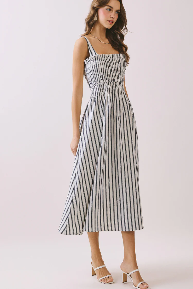 Newport Navy and White Striped Dress - Image 5