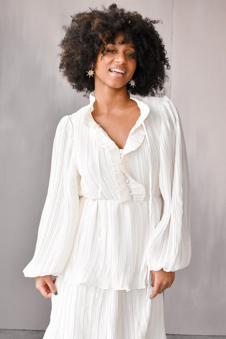 Odette Ruffle Mock Neck Tiered Midi Dress - White - FINAL SALE - Image 4