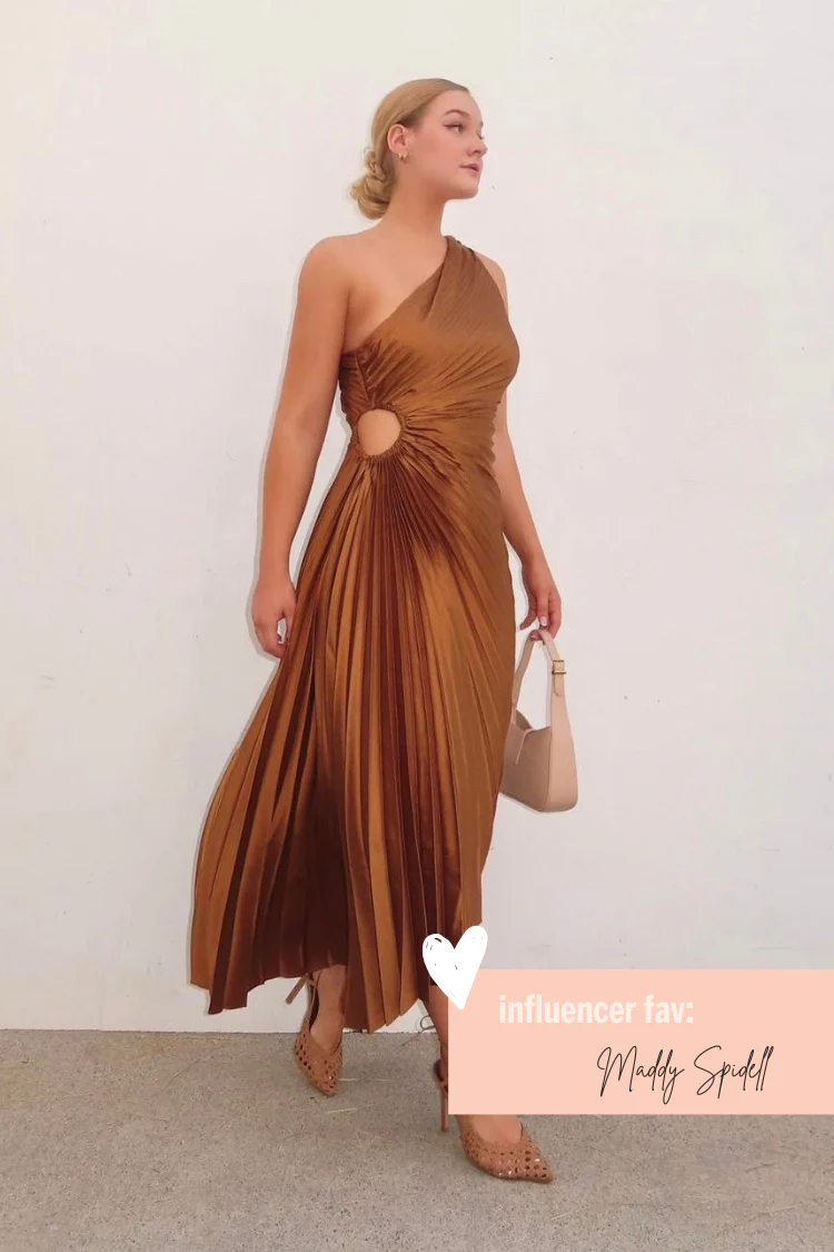 Olympia Bronze Pleated One Shoulder Gown - Image 6