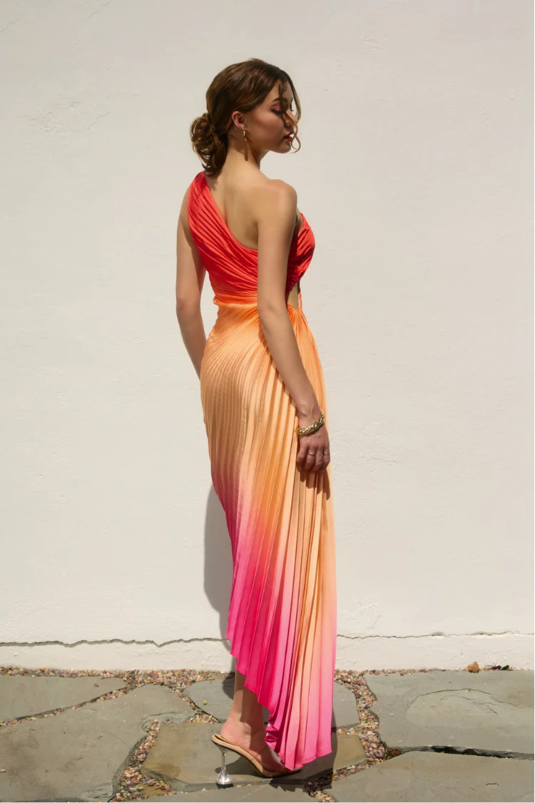 Olympia Pink Ombre Pleated One Shoulder Gown - Hibiscus Cosmo - Image 6