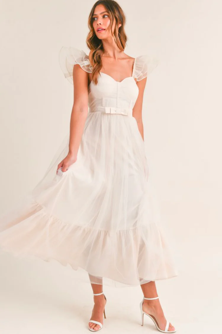 Orsay Flutter Sleeve Maxi Dress - Cream - Image 5