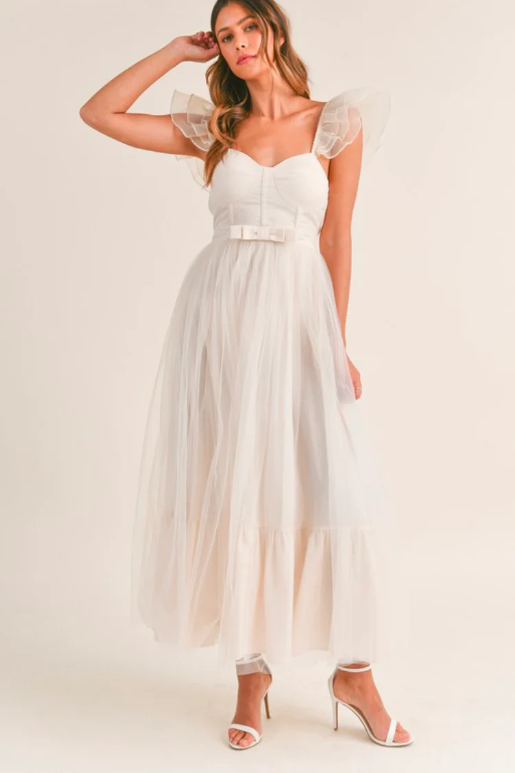 Orsay Flutter Sleeve Maxi Dress - Cream - Image 6