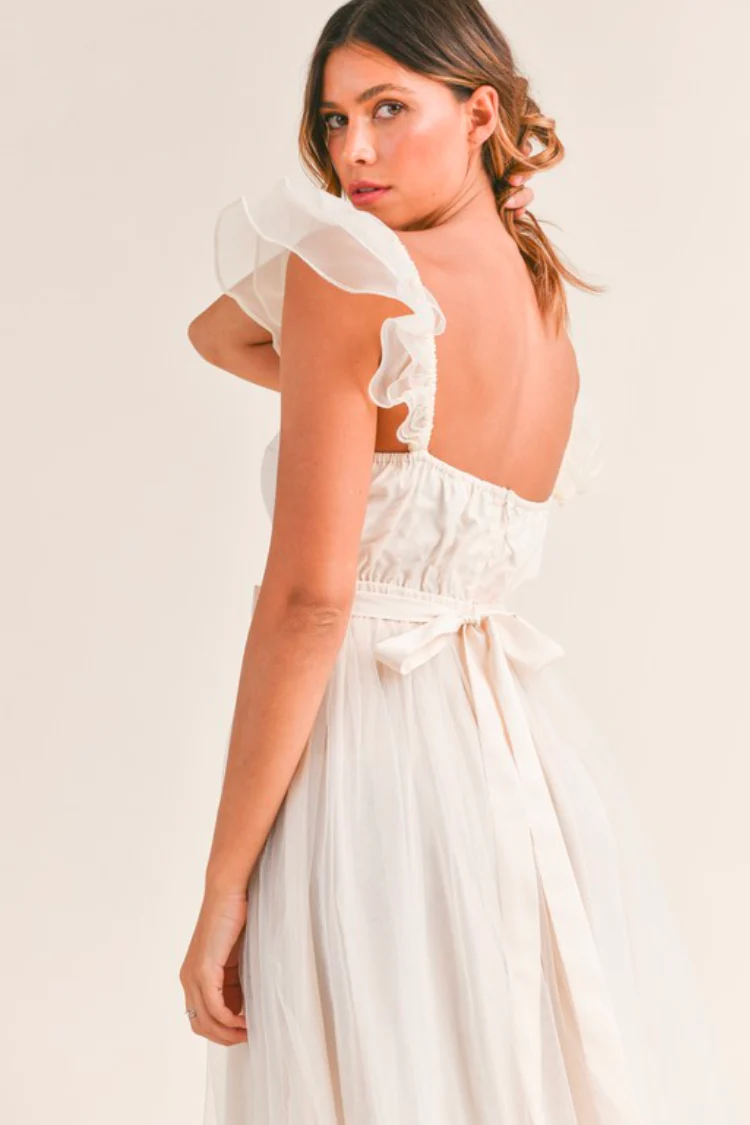 Orsay Flutter Sleeve Maxi Dress - Cream - Image 7