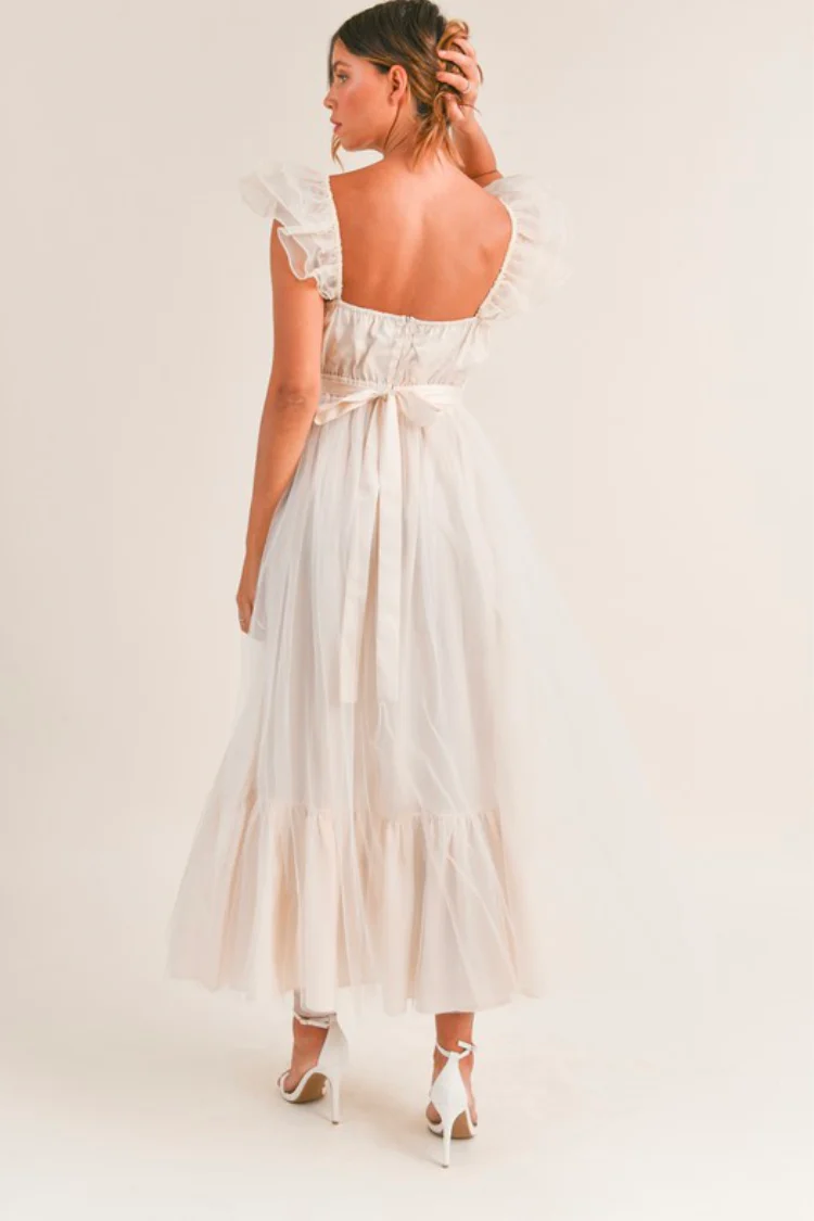 Orsay Flutter Sleeve Maxi Dress - Cream - Image 8