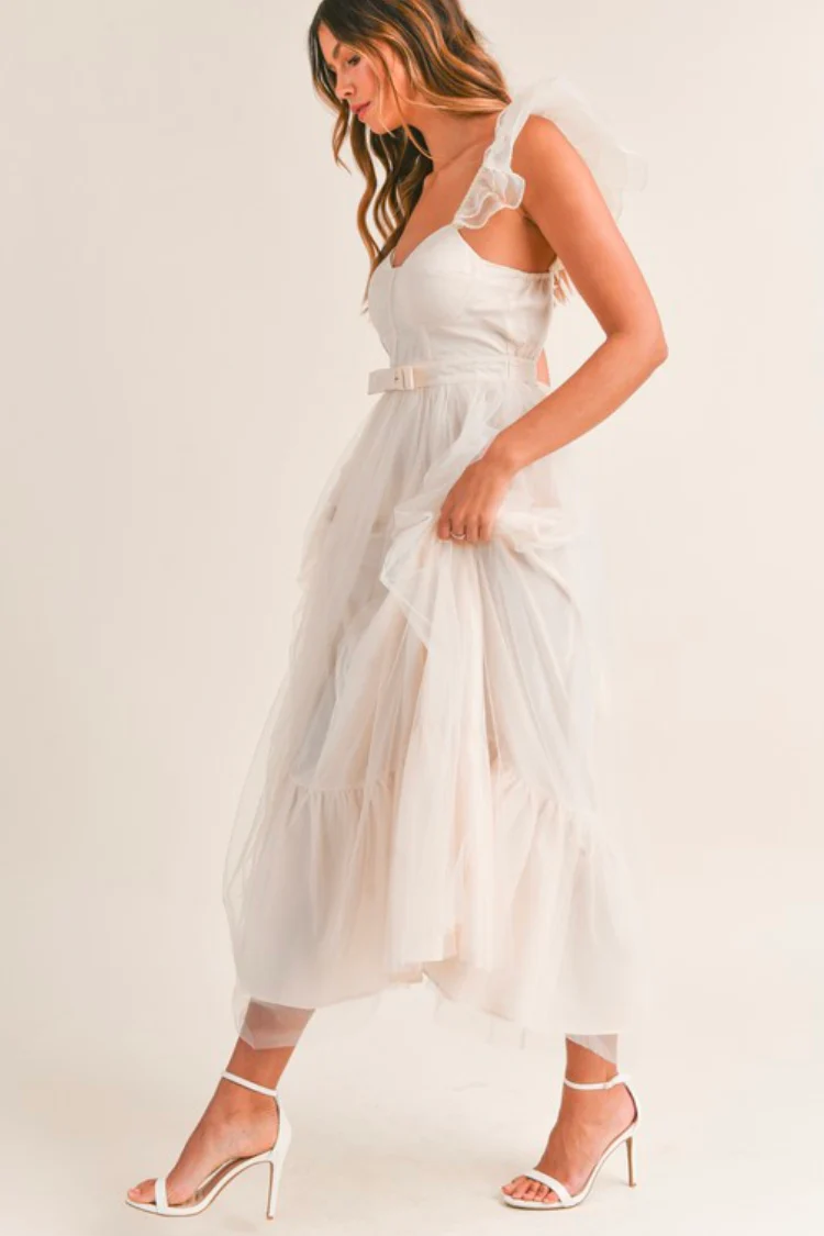 Orsay Flutter Sleeve Maxi Dress - Cream - Image 9