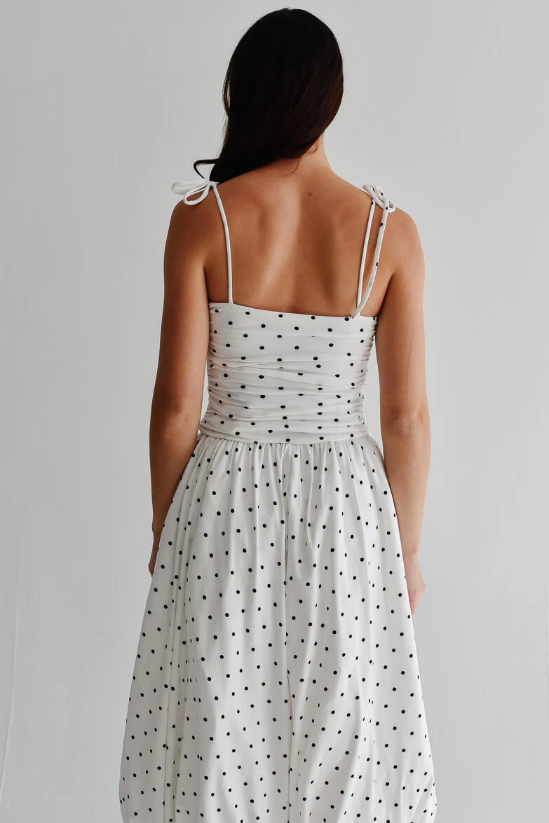 Paige Polka Dot Dropwaist Midi Dress - White - FINAL SALE - Image 3