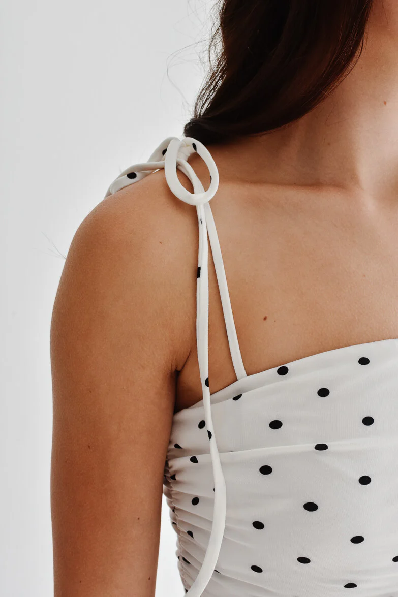 Paige Polka Dot Dropwaist Midi Dress - White - FINAL SALE - Image 4