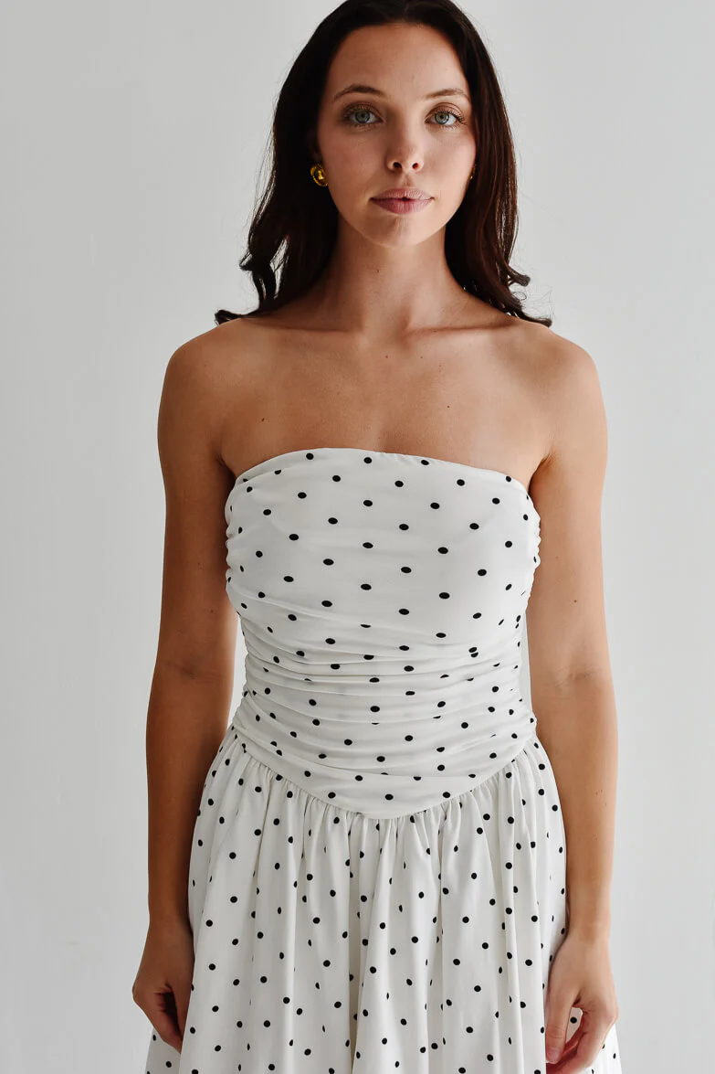 Paige Polka Dot Dropwaist Midi Dress - White - FINAL SALE - Image 6