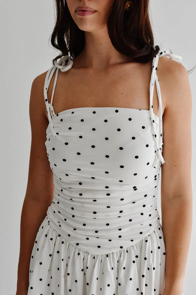 Paige Polka Dot Dropwaist Midi Dress - White - FINAL SALE - Image 8