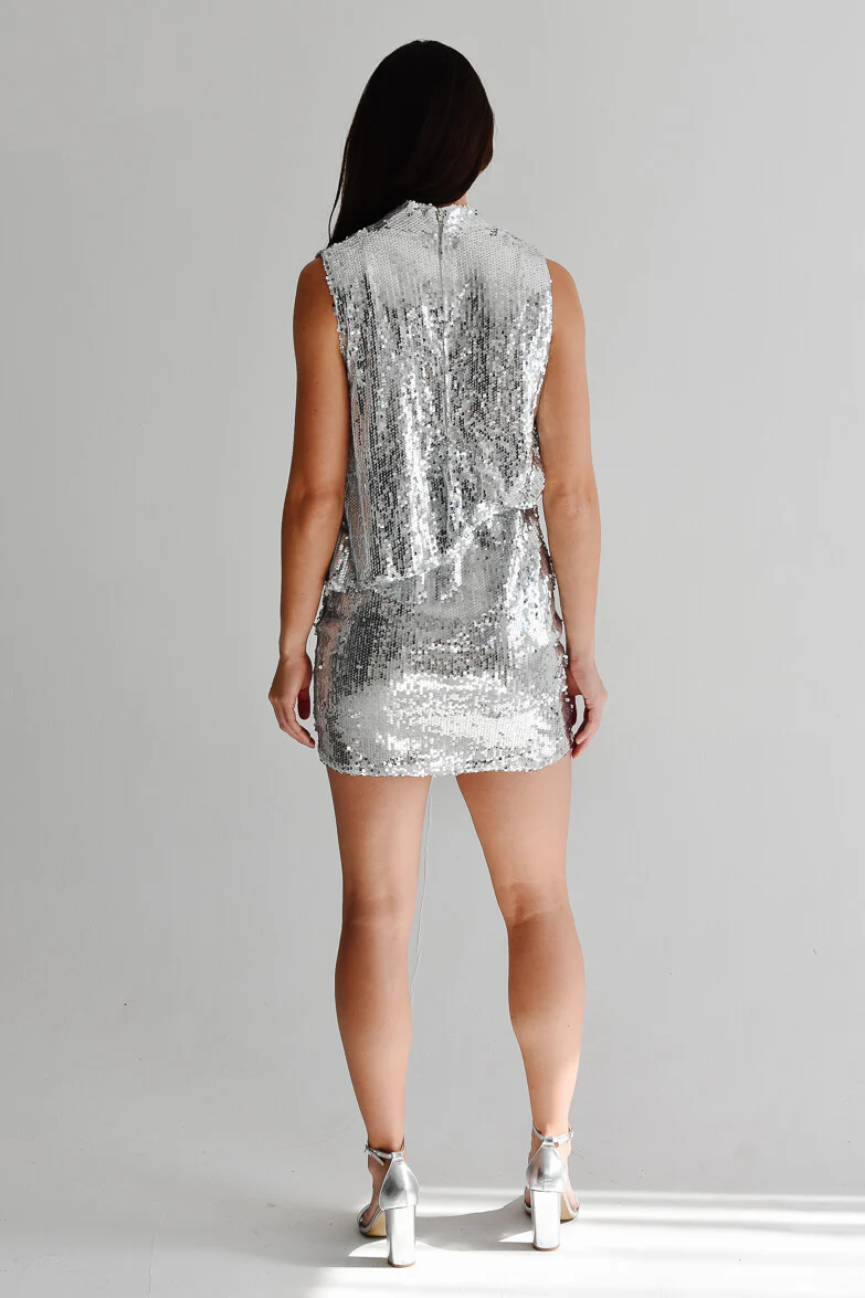 Rockstar Silver Sequin Mini Dress - FINAL SALE - Image 2