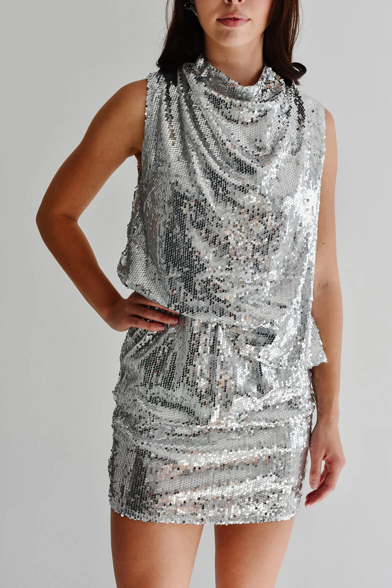 Rockstar Silver Sequin Mini Dress - FINAL SALE - Image 7