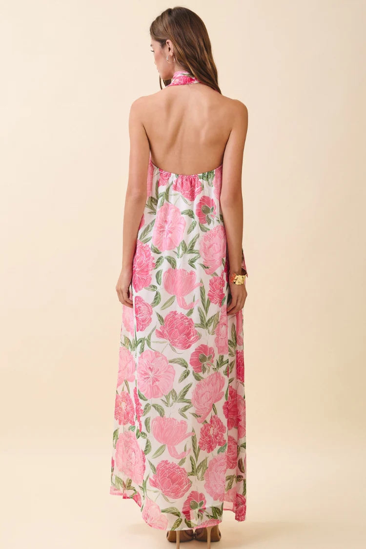Peony Dreams Maxi Dress with Neck Scarf - Image 3