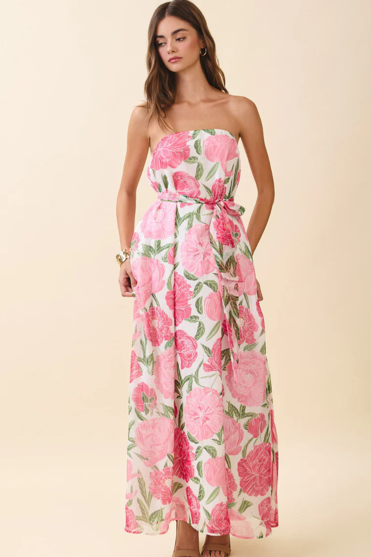 Peony Dreams Maxi Dress with Neck Scarf - Image 6