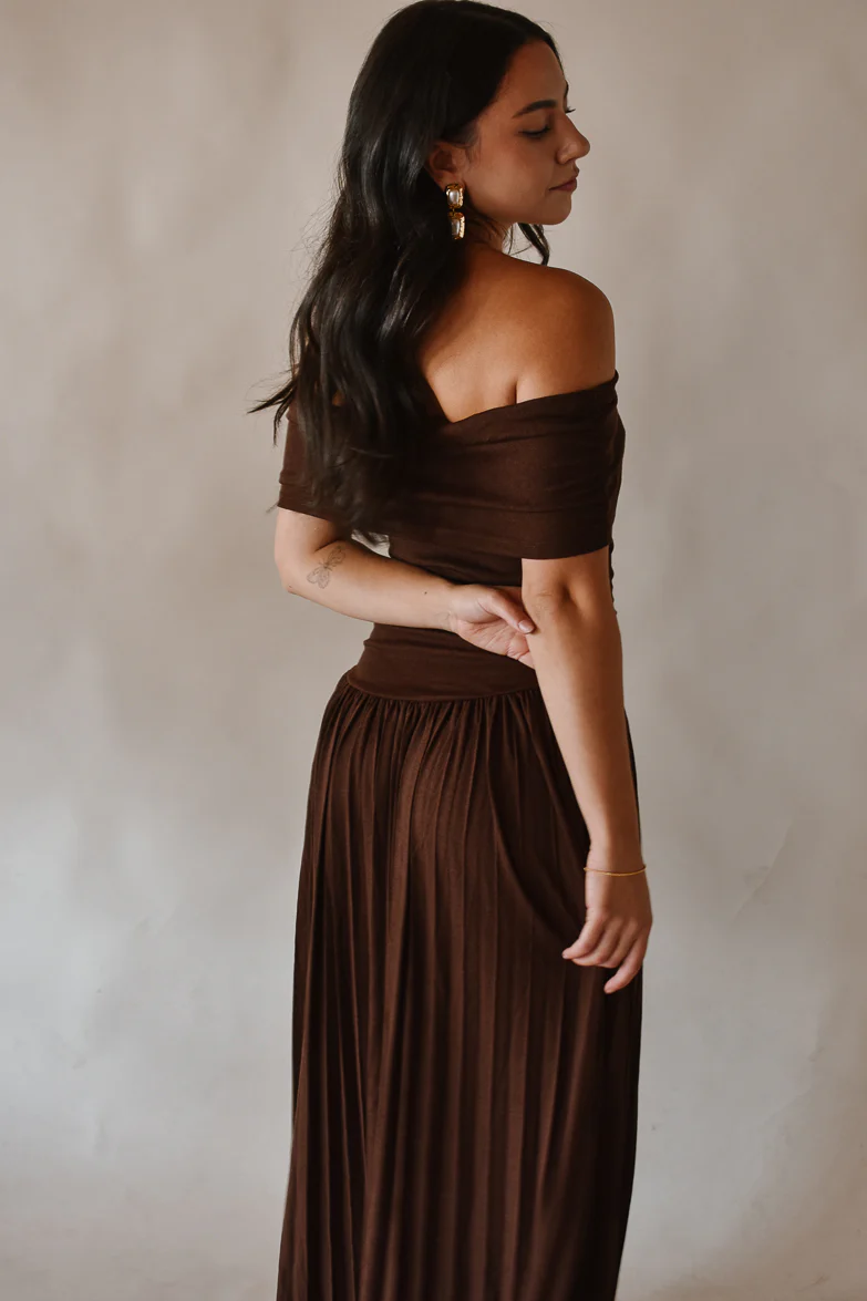 Pia Off the Shoulder Maxi Dress - Chocolate Brown - Image 3