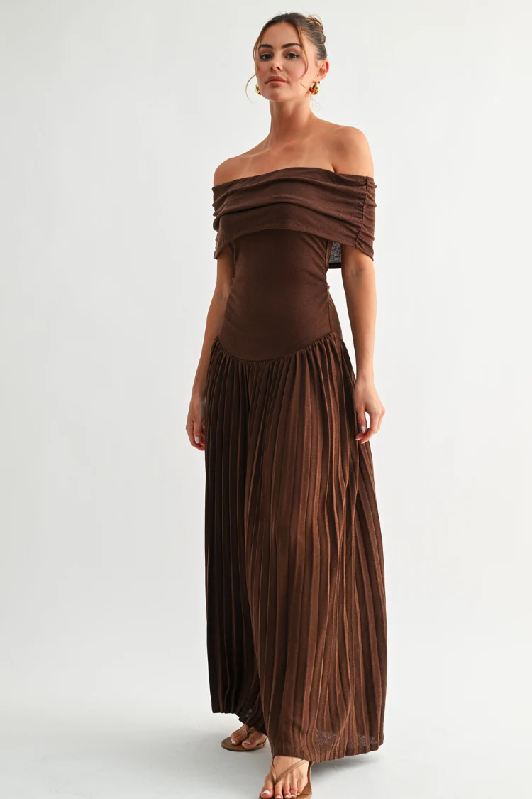 Pia Off the Shoulder Maxi Dress - Chocolate Brown - Image 5