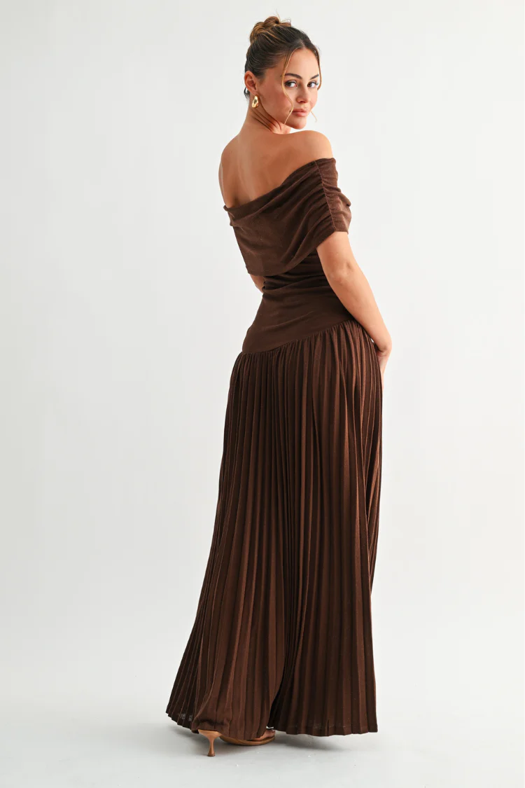 Pia Off the Shoulder Maxi Dress - Chocolate Brown - Image 6