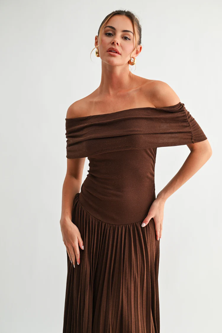Pia Off the Shoulder Maxi Dress - Chocolate Brown - Image 7