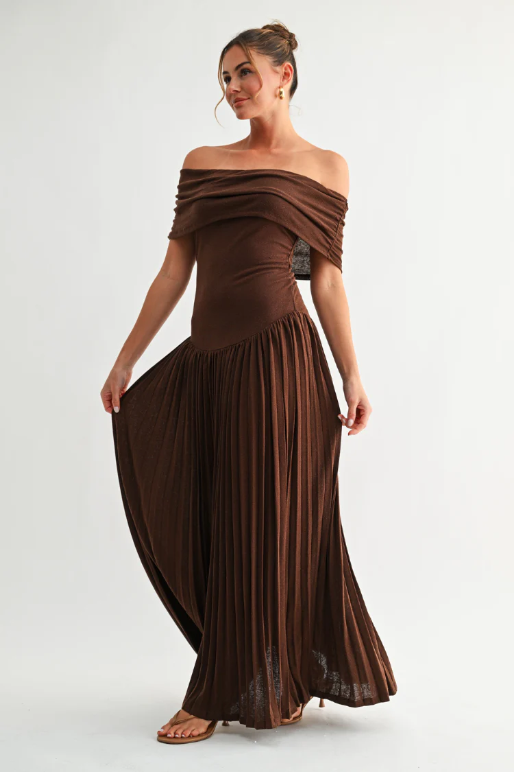 Pia Off the Shoulder Maxi Dress - Chocolate Brown - Image 8