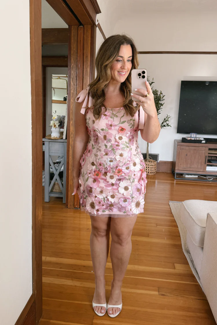Petal Party Pink 3D Floral Mini Dress