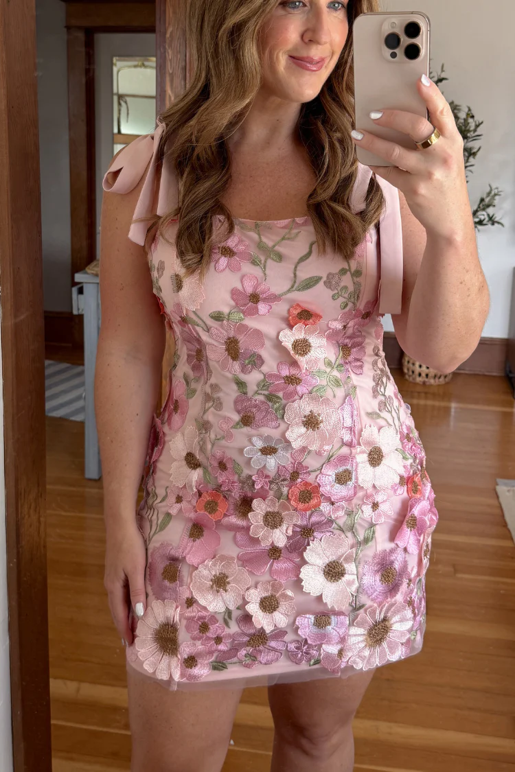 Petal Party Pink 3D Floral Mini Dress - Image 2