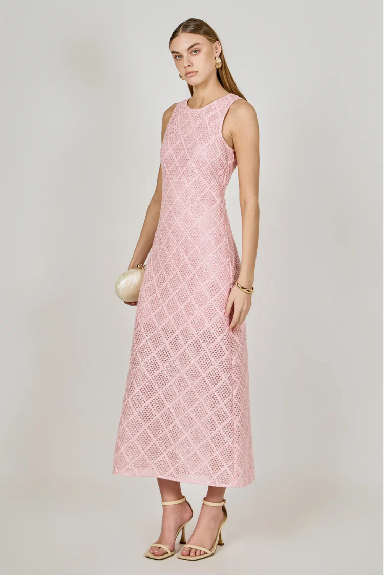 Pink Textured Midi Dress - Image 3