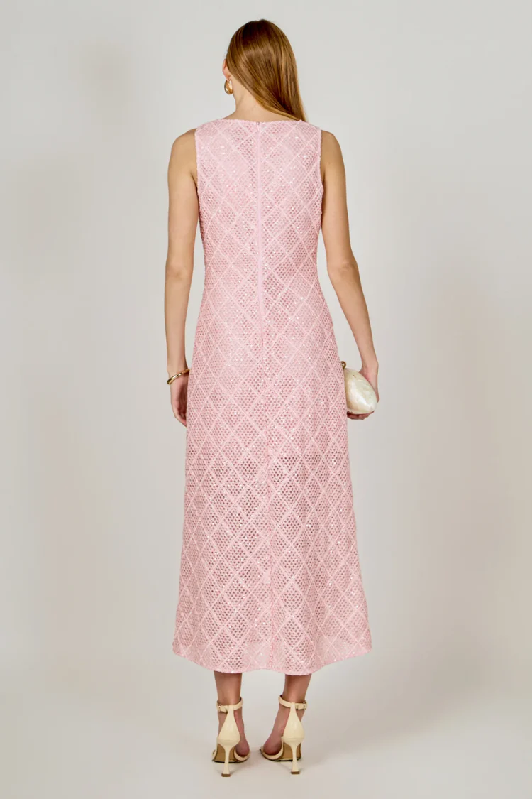 Pink Textured Midi Dress - Image 4