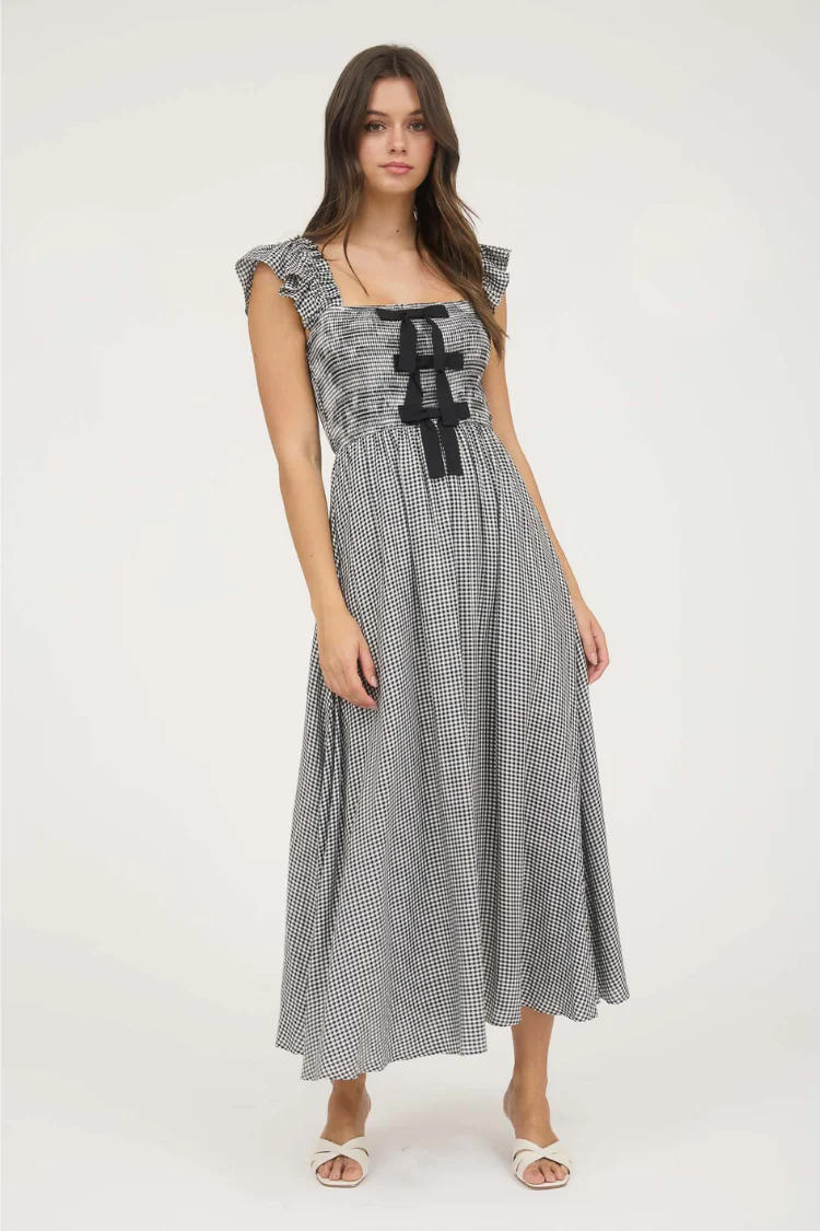 Sabrina Black Gingham Midi Dress - Image 4