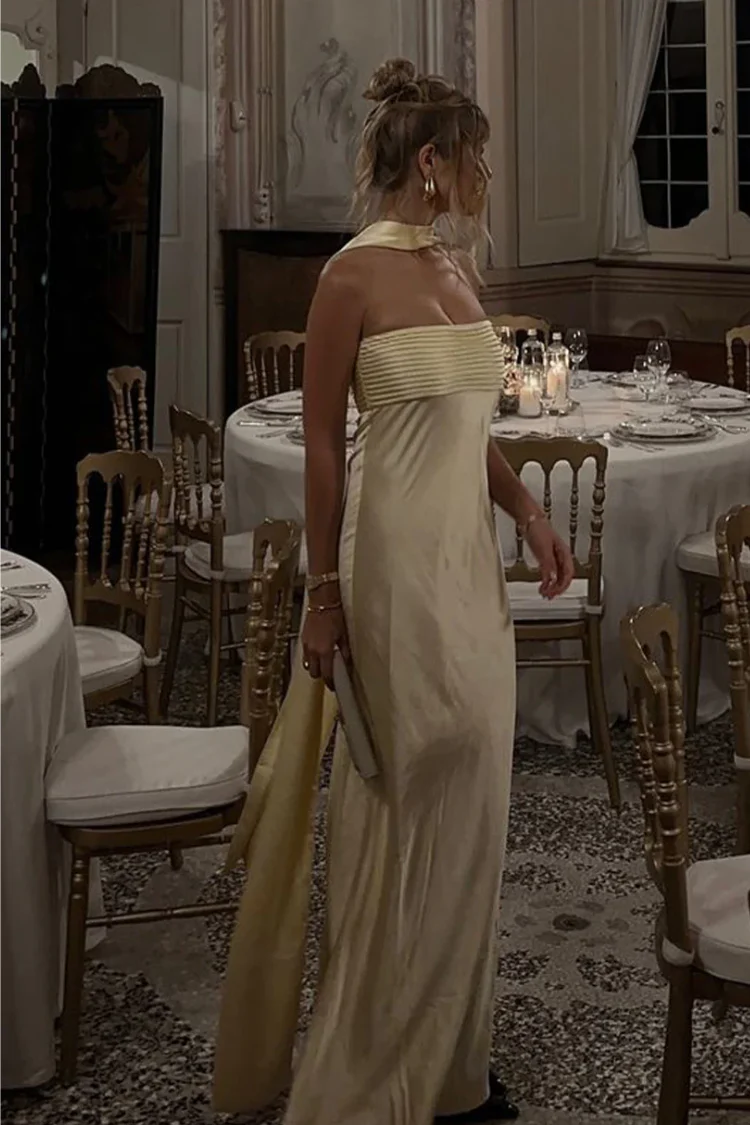 Elsa Butter Yellow Maxi Dress with Neck Scarf - Image 3