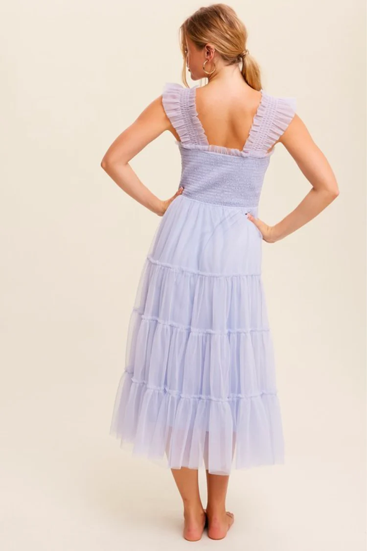 Fiori Short Blue Tulle Tiered Midi Dress - FINAL SALE - Image 3