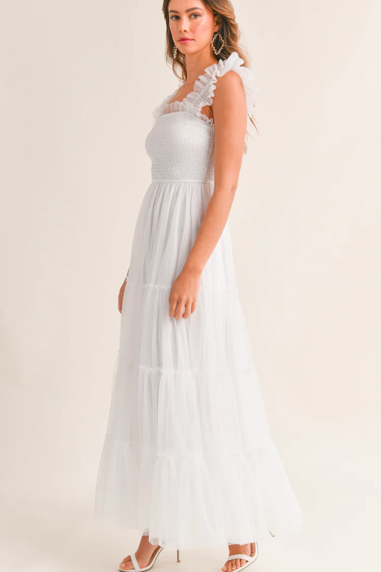 Fiori Tulle Tiered Maxi Dress - White - Image 6