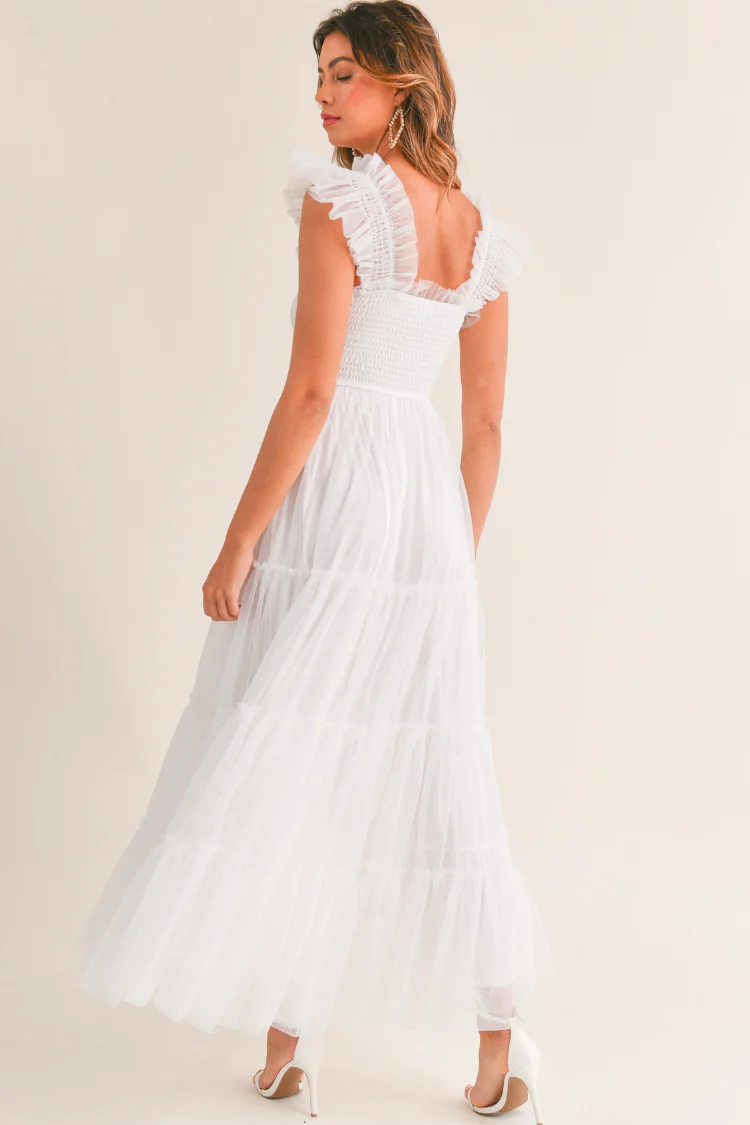 Fiori Tulle Tiered Maxi Dress - White - Image 7