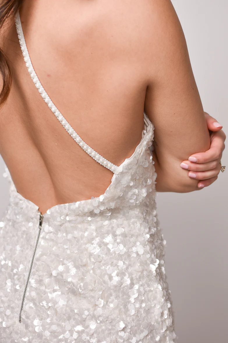 Presley White Sequin Halter Mini Dress - Image 6