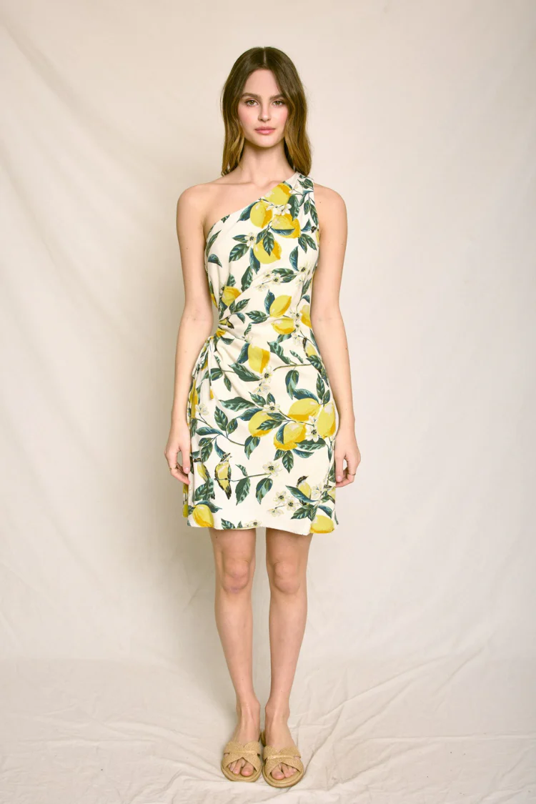 Ravello Lemon Print Mini Dress - Image 7